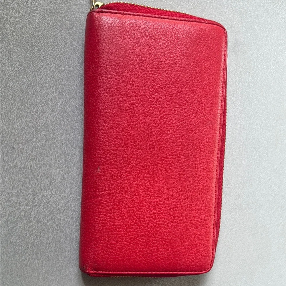 Authentic Tory Burch Red Pebbled Leather Wallet